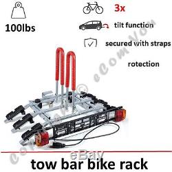Towbar Mounted Tilting 3 Bike Rack Cycle Carrier Steel Hitch Platform Transport