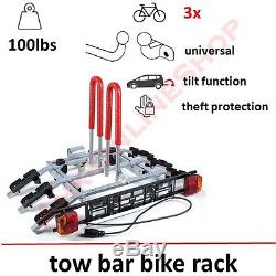 Towbar Mounted Tilting 3 Bike Rack / Three Cycle Carrier Steel / Hitch Mount