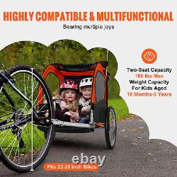 VEVOR Child Bike Trailer Foldable 2 Seater Stroller Double Kids Carrier 100 lbs