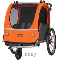 VEVOR Child Bike Trailer Foldable 2 Seater Stroller Double Kids Carrier 100 lbs