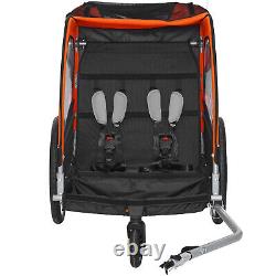 VEVOR Child Bike Trailer Foldable 2 Seater Stroller Double Kids Carrier 100 lbs