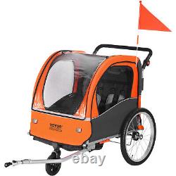 VEVOR Child Bike Trailer Foldable 2 Seater Stroller Double Kids Carrier 100 lbs