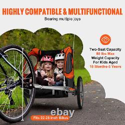 VEVOR Child Bike Trailer Foldable 2 Seater Stroller Double Kids Carrier 88 lbs