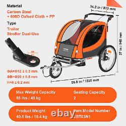 VEVOR Child Bike Trailer Foldable 2 Seater Stroller Double Kids Carrier 88 lbs