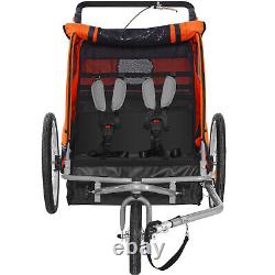 VEVOR Child Bike Trailer Foldable 2 Seater Stroller Double Kids Carrier 88 lbs